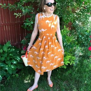 Vibrant Orange Camel Print Midi Dress